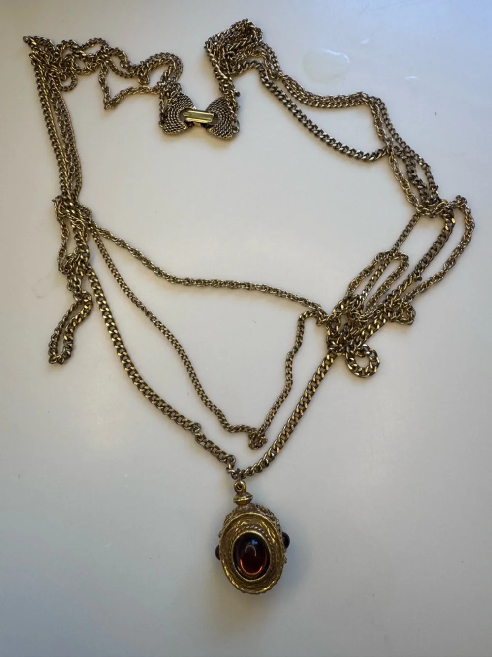 Goldette vintage Layered Gold-Tone Necklace with amber color Pendant